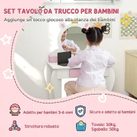 ZONEKIZ Set Toeletta Trucco Bambina con Sgabello, Specchio in Acrilico, 2 Scatole Portaoggetti, Design Unicorno, Rosa(m-4)