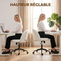 HOMCOM Chaise de Bureau Pivotante en Fourrure Teddy, Hauteur Réglable, Roulettes, Mousse Haute Résilience, Crème(m-6)