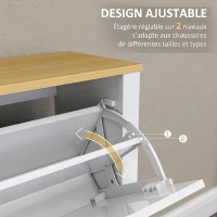 HOMCOM Meuble à chaussures 16 paires, armoire à chaussures étroite avec 4 tiroirs rabattables et étagères réglables(m-5)