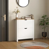 HOMCOM Slim Shoe Cabinet, Narrow Shoe Cupboard with 2 Flip Drawers, Adjustable Shelves for 12 Pairs of Shoes, High Gloss White(m-23)