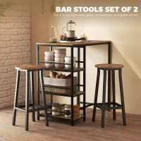 HOMCOM Bar Stools Set of 2 Breakfast Bar Stools with Footrest, Industrial Round, 32 x 32 x 65 cm, Rustic Brown(m-7)