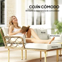 Outsunny Conjunto de Jardín Exterior de Ratán con 1 Sofá de 2 Plazas 1 Sofá Esquinera y 1 Mesa de Centro Natural y Crema(m-5)