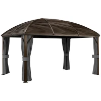 Outsunny 3 x 4m Hardtop Gazebo Canopy with Metal Roof, Aluminium Gazebo Permanent Pavilion with Netting and Curtains, Dark Grey(m-1)
