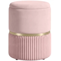 HOMCOM Pouf tabouret repose-pied coffre de rangement en velours côtelé 36 x 36 x 44 cm pour salon chambre rose(m-1)