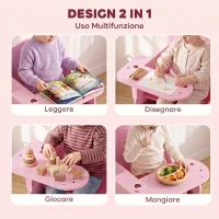 AIYAPLAY Set Tavolo e Sedia per Bambini 3-5 Anni in Legno MDF con Motivi a Cuore, Contenitore Integrato, Rosa(m-4)