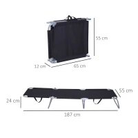 Outsunny Opvouwbare ligstoel met verstelbare rugleuning, roestvrij metalen frame, 187 x 55 x 24, zwart(m-3)