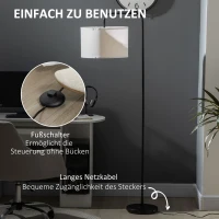 HOMCOM Vloerlamp met Voetschakelaar, Standaardlamp met Stoffen Kap, Staal, Wit(m-5)