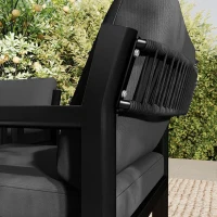 Outsunny 4 Seater Rattan Garden Furniture Set with 2 Armchairs, Loveseat, Coffee Table, Garden Sofa Set with Cushions, Dark Grey(m-10)