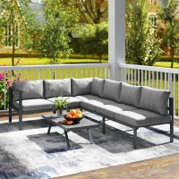 Outsunny 3 Pieces Garden Furniture Set, Aluminium Corner Lounge Set with Adjustable Backrest and Coffee Table(m-10)