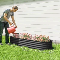 Outsunny Jardinière surélevée carré potager de jardin en acier modulable légumes, plantes, fleurs, dim. 195 x 62 x 30 cm gris(m-3)
