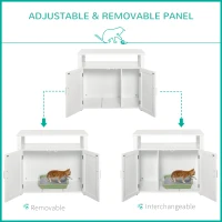 PawHut Wooden Cat Litter Box Enclosure Furniture with Adjustable Interior Wall & Large Tabletop for Nightstand, White(m-5)