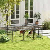 PawHut Recinto per Cani a 12 Pannelli Modulabili da 80x1.5x80 cm, Pieghevole con Porta in Acciaio, 12 Picchetti, Grigio(m-9)
