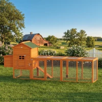 PawHut Poulailler en bois poulailler pour poules extérieur avec pondoir bac amovible en bois massif 297,5 x 68 x 118 cm orange(m-2)