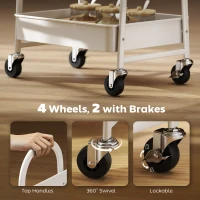 HOMCOM 3-Tier Kitchen Storage Trolley with on Wheels Cover Top Board - White and Oak(m-6)