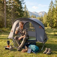 Outsunny Tienda de Campaña 3 en 1 con Cama Colchón Hinchable y Bolsa de Transporte para Senderismo 200x86x147 cm Gris(m-10)