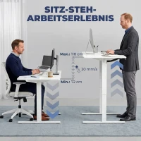 HOMCOM Verstelbaar Bureau met Geheugenfunctie, 2 Kabeldoorvoeren en LED-display - Zit-sta Bureau, Wit(m-4)