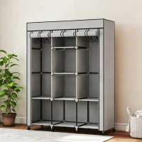 HOMCOM Armoire penderie multi-rangement - 8 étagères, 2 barres - non tissé gris(m-2)