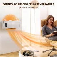 HOMCOM Stufa Ceramica 2000W a Parete con 3 Modalità, Temperatura Regolabile, Timer, Telecomando, Bianco(m-7)
