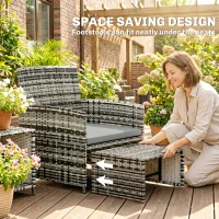 Outsunny 6 Piece Rattan Garden Furniture, Space-Saving Patio Furniture Set with Nesting Tables, Chairs, Stools, Cushions, Grey(m-4)