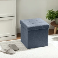 HOMCOM Foldable Sherpa Fleece Storage Ottoman - Blue(m-7)