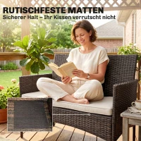 Outsunny 2-Sitzer Rattan Gartensofa PE-Rattan Outdoor-Terrassen-Sofa mit Polster, Anti-Rutsch-Matten, Stahlrahmen, Khaki(m-7)