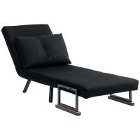 HOMCOM 4-in-1 Velvet-Feel Single Chair Bed, with Pillow - Black(m-11)