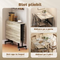 HOMCOM Masă Pliabilă pentru 4-6 Persoane cu 2 Extensii și Roți cu Frână, 120x80x73 cm, Stejar(m-5)