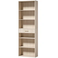 HOMCOM Bookcase Narrow Tall Space-Saving Bookshelf Drawer Open Shelves 60 x 24 x 182 cm Oak Wood Effect(m-1)
