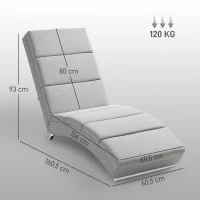 HOMCOM Chaise Longue Reclinabile con Schienale Alto, Imbottitura Spessa e Gambe in Metallo, Grigio Chiaro(m-3)
