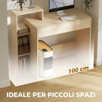 HOMCOM Scrivania PC Moderna con 3 Ripiani Aperti e Cassetto, in Legno, Color Legno, 100x40x90 cm(m-6)