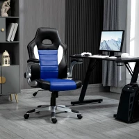 HOMCOM  Silla de Juego Escitorio Silla Giratorio de Ordenador para Jóvenes Ergonómica Regulable con Ruedas Azul(m-10)