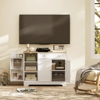 HOMCOM Credenza Moderna con Spazio di Archiviazione, Mobile Buffet con Cassetto, Ripiani Regolabili, Piccola Dispensa da Cucina con Ripiani Porta, Bianco(m-10)