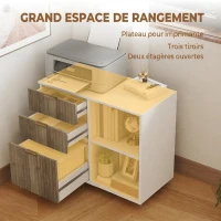 HOMCOM Support d'Imprimante sur Roulettes, 3 Tiroirs, 2 Étagères Ouvertes, Design Ondulé, 80x40x68cm, Blanc Chêne(m-5)