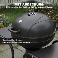 Outsunny Houtskoolbarbecue BBQ Smoker met zijtafels, dekselthermometer en wielen – 129 x 63,5 x 106,5 cm(m-9)