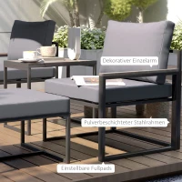 Outsunny Weerbestendige Stalen Tuinmeubelset voor 2 Personen Balkonset met 2 Stoelen, Zitkussens en Bijzettafel - Grijs(m-8)