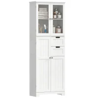 HOMCOM Meuble haut de rangement, armoire avec portes vitrées et étagères réglables pour salle de bain, cuisine, salon, blanc(m-16)