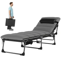 Outsunny Chaise longue jardin extérieur, Bain de soleil Pliable, dossier inclinable sur 5 positions, 200 x 57 x 38 cm, gris Foncé(m-12)