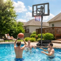 SPORTNOW Basketballkorb Outdoor 235-305cm schnell Höhenverstellbar, mit 110x70cm bruchsichere Rückwand 2 Rädern & Gewichtssack(m-9)