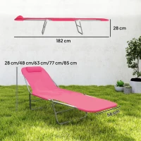 Outsunny Folding Sun Lounger with Head Pillow - Pink(m-3)