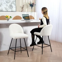 HOMCOM Set de 2 Scaune de Bar cu Spătar din Catifea și Suport pentru Picioare din Oțel, Crem Alb(m-8)