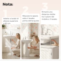 kleankin Mobile Sottolavabo a 2 Ante con Ripiano Regolabile e Intaglio a U, 60x30x60 cm, Bianco(m-5)