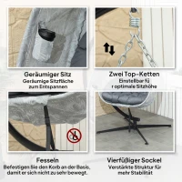 Outsunny Eivormige Hangstoel voor Buiten, Hangschommel met Standaard, Zitkussens Indoor Outdoor(m-7)