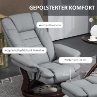 HOMCOM Relaxfauteuil met Voetenbank, Draaibaar, Inklapbare Rugleuning, Kunstlederlook, tot 130 kg, Grijs(m-6)