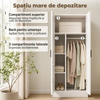 HOMCOM Dulap pentru dormitor slim 2 uși, închidere amortizată, bară pentru umerașe și rafturi, PAL, 70 x 37 x 164cm, alb(m-5)