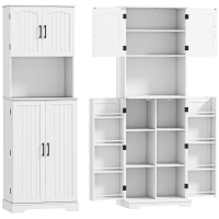 HOMCOM Credenza da Cucina Alta Stile Country, 2 Armadietti e 8 Portaspezie, 60x40x181.5 cm, Bianco