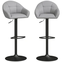 HOMCOM Bar Stools Adjustable Heights Breakfast Bar Stools Backrest Armrests Set of 2 with Rubber Ring Metal Base, Grey(m-15)