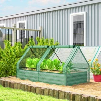 Outsunny Metal Planter Box with Cover, Raised Garden Bed with Greenhouse, for Herbs and Vegetables, Green and Dark Grey(m-8)