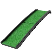 PawHut Rampa para Perros con Césped Artificial 155 cm Rampa para Perros para Coche Plegable con Asa Ángulo Ajustable Verde(m-11)