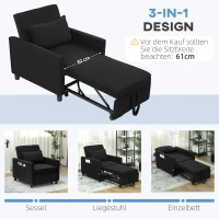 HOMCOM Slaapfauteuil, 3 standen verstelbare, Corduroy bekleding, tot 120 kg, Zwart(m-4)