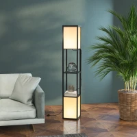HOMCOM Modern Shelf Floor Lamp with Dual Ambient Light, Standing Lamp Living Room, Bedroom, 156cm, Black(m-10)